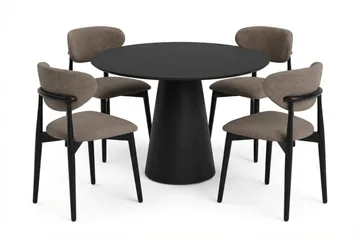 Siena-ruokailuryhmä pyöreä 110 cm musta, 4 Molly-ruokatuolia