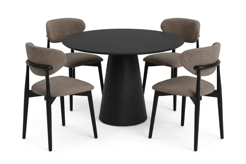 Siena-ruokailuryhmä pyöreä 110 cm musta, 4 Molly-ruokatuolia - Musta - Huonekalut - Pöytä & ruokailuryhmä - Ruokailuryhmä