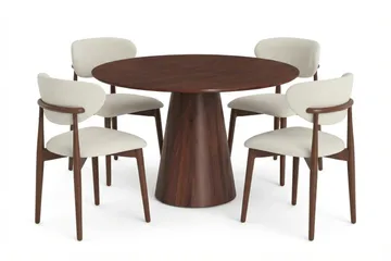 Siena-ruokailuryhmä pyöreä 110 cm pähkinäpuu, 4 Molly-ruokatuolia