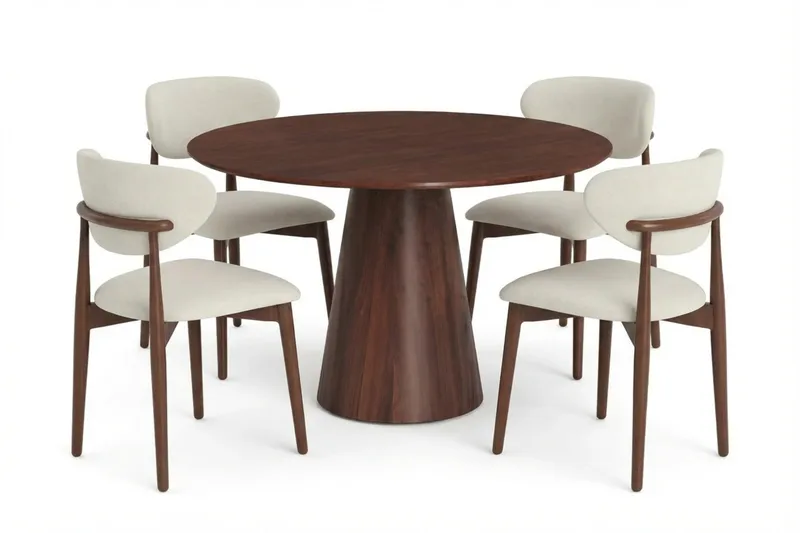 Siena-ruokailuryhmä pyöreä 110 cm pähkinäpuu, 4 Molly-ruokatuolia - Pähkinä - Huonekalut - Pöytä & ruokailuryhmä - Ruokailuryhmä