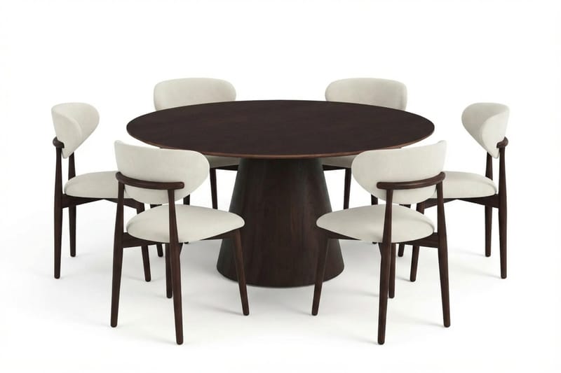 Siena-ruokailuryhmä pyöreä 150 cm savutammi, 6 Molly-ruokatuolia - Savutammi - Huonekalut - Pöytä & ruokailuryhmä - Ruokailuryhmä