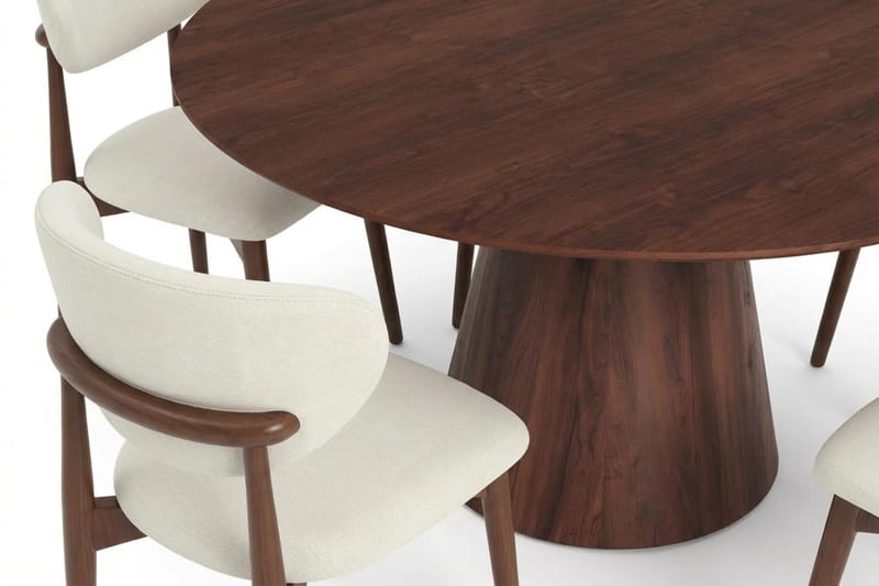 Siena-ruokailuryhmä pyöreä 150 cm pähkinäpuu, 6 Molly-ruokatuolia - Pähkinä - Huonekalut - Pöytä & ruokailuryhmä - Ruokailuryhmä
