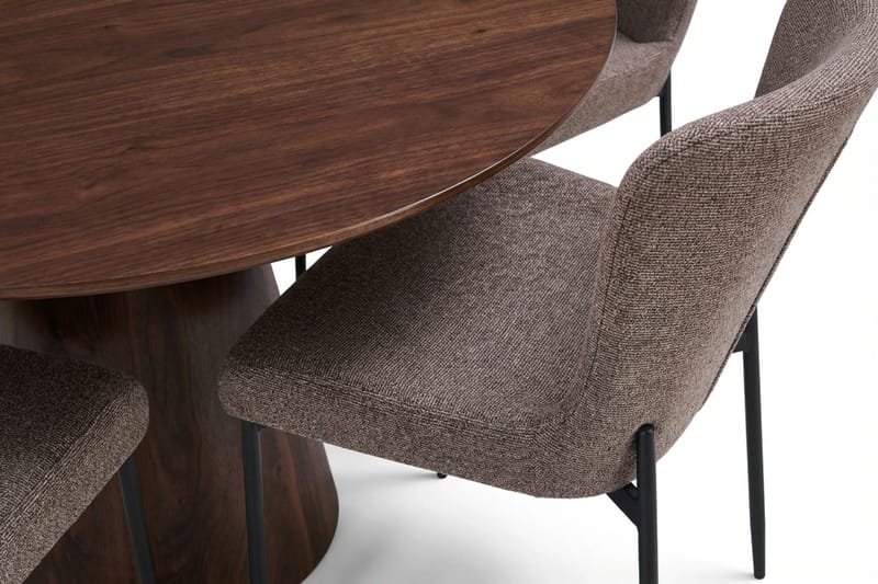 Siena Ruokailuryhmä Pyöreä 110 cm Pähkinä ja 4 Elsie Ruokatuolia - Pähkinä/Harmaa - Huonekalut - Pöytä & ruokailuryhmä - Ruokailuryhmä