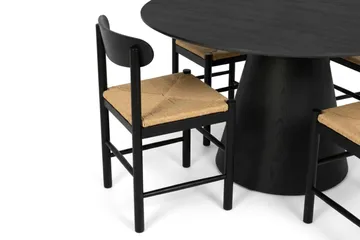 Siena-ruokailuryhmä pyöreä 130 cm, musta, 6 Malte-ruokailutuolilla - Mustaksi petsattu tammi - Huonekalut - Pöytä & ruokailuryhmä - Ruokailuryhmä