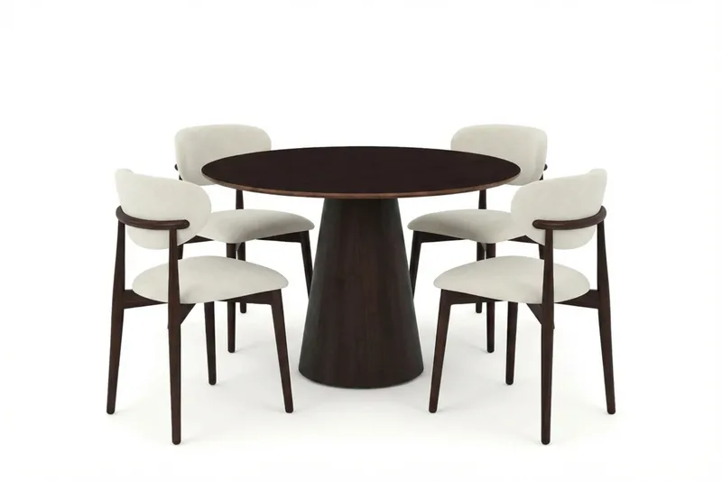 Siena-ruokailuryhmä pyöreä 110 cm savutammi, 4 Molly-ruokatuolia - Savutammi - Huonekalut - Pöytä & ruokailuryhmä - Ruokailuryhmä