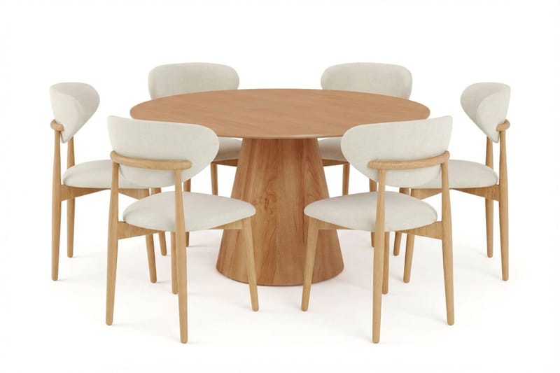 Siena-ruokailuryhmä pyöreä 150 cm tammi, 6 Molly-ruokatuolia - Tammi - Huonekalut - Pöytä & ruokailuryhmä - Ruokailuryhmä
