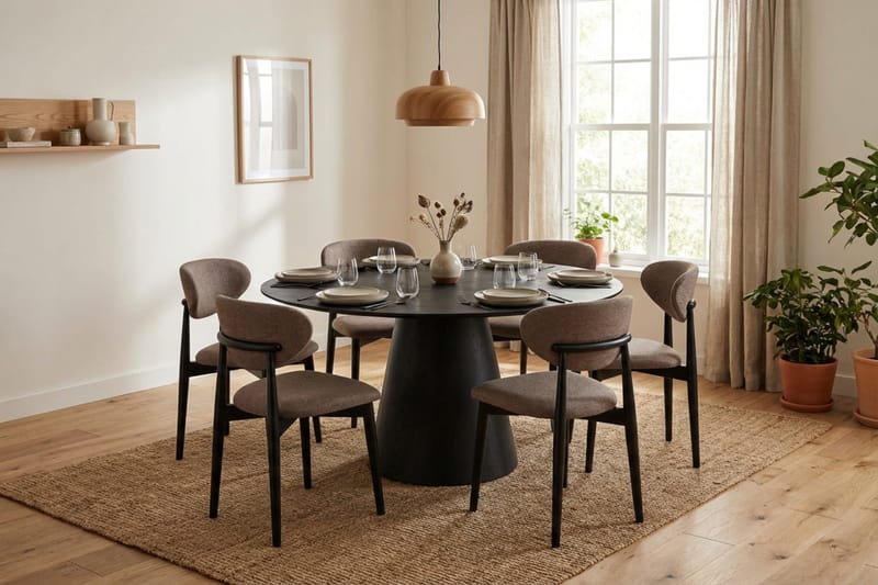 Siena-ruokailuryhmä pyöreä 150 cm musta, 6 Molly-ruokatuolia - Musta - Huonekalut - Pöytä & ruokailuryhmä - Ruokailuryhmä