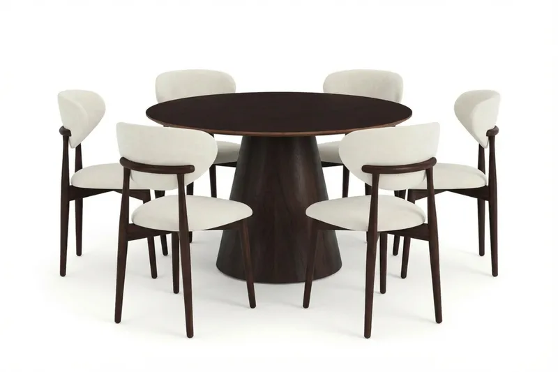 Siena-ruokailuryhmä pyöreä 130 cm savutammi, 6 Molly-ruokatuolia - Savutammi - Huonekalut - Pöytä & ruokailuryhmä - Ruokailuryhmä