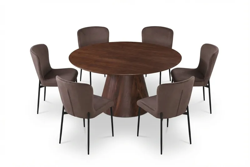 Siena Ruokailuryhmä Pyöreä 150 cm Pähkinä ja 6 Elsie Ruokatuolia, Pähkinä/Ruskea