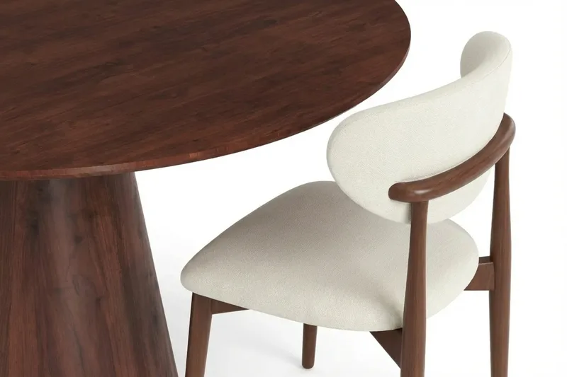 Siena-ruokailuryhmä pyöreä 110 cm pähkinäpuu, 4 Molly-ruokatuolia - Pähkinä - Huonekalut - Pöytä & ruokailuryhmä - Ruokailuryhmä