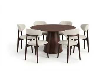 Siena-ruokailuryhmä pyöreä 130 cm pähkinäpuu, 6 Molly-ruokatuolia