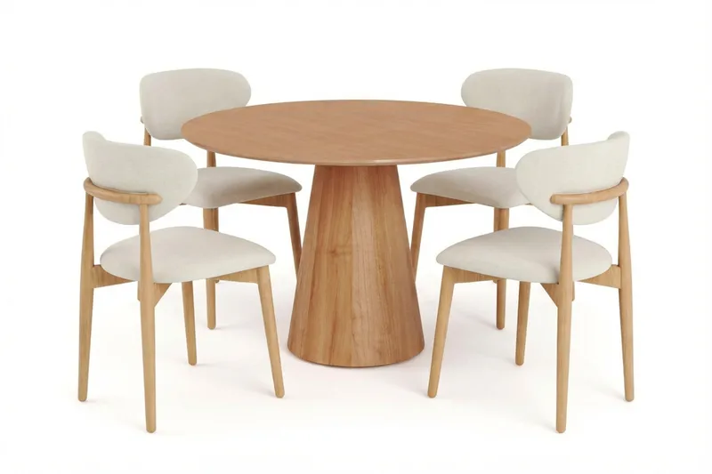 Siena-ruokailuryhmä pyöreä 110 cm tammi, 4 Molly-ruokatuolia - Tammi - Huonekalut - Pöytä & ruokailuryhmä - Ruokailuryhmä