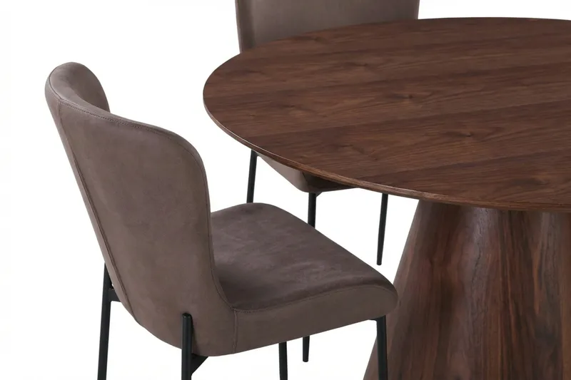 Siena Ruokailuryhmä Pyöreä 130 cm Pähkinä ja 6 Elsie Ruokatuolia - Pähkinä/Ruskea - Huonekalut - Pöytä & ruokailuryhmä - Ruokailuryhmä