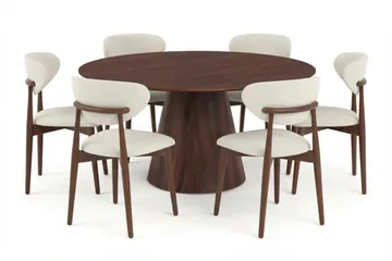 Siena-ruokailuryhmä pyöreä 150 cm pähkinäpuu, 6 Molly-ruokatuolia