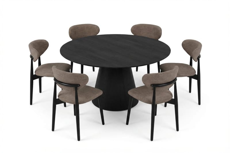 Siena-ruokailuryhmä pyöreä 150 cm musta, 6 Molly-ruokatuolia - Musta - Huonekalut - Pöytä & ruokailuryhmä - Ruokailuryhmä