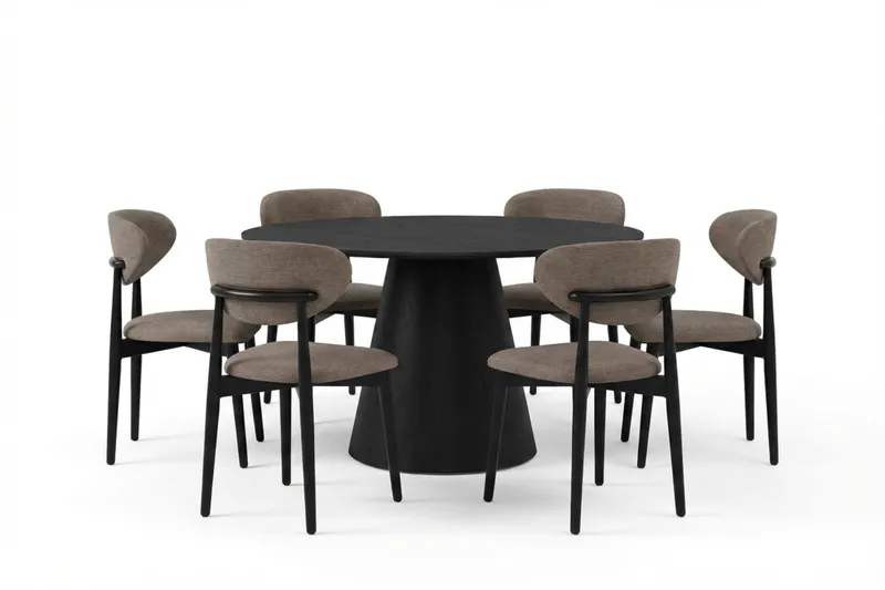 Siena-ruokailuryhmä pyöreä 130 cm musta, 6 Molly-ruokatuolia - Musta - Huonekalut - Pöytä & ruokailuryhmä - Ruokailuryhmä