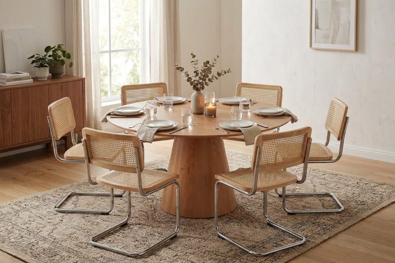 Siena-ruokailuryhmä pyöreä 150 cm tammi, 6 Build-ruokatuolia - Tammi - Huonekalut - Pöytä & ruokailuryhmä - Ruokailuryhmä