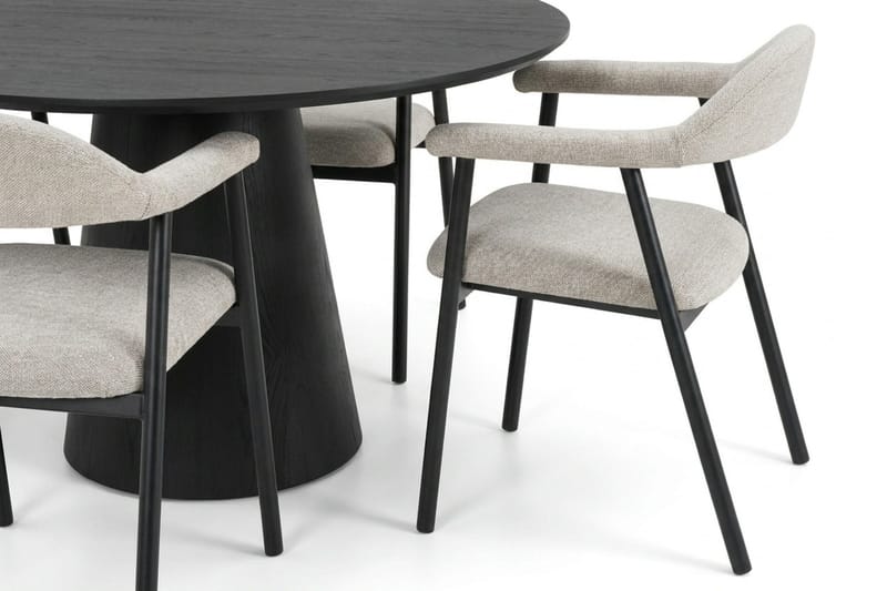 Siena-ruokailuryhmä pyöreä 110 cm, musta, 4 Ronja-ruokatuolia - Beige/musta - Huonekalut - Pöytä & ruokailuryhmä - Ruokailuryhmä