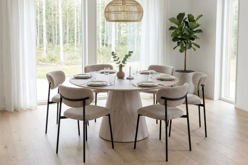 Siena Pyöreä Ruokapöytä 130 cm Viilu - Valkopigmentoitu - Huonekalut - Pöytä & ruokailuryhmä - Ruokapöydät & keittiön pöydät