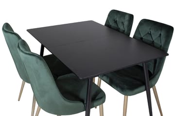 Silar-ruokailuryhmä, jatkettava, 120 cm, suorakulmainen, 4 Velvet Deluxe -tuolia - Musta/Kulta/Vihreä - Huonekalut - Pöytä & ruokailuryhmä - Ruokailuryhmä