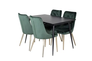 Silar-ruokailuryhmä, jatkettava, 120 cm, suorakulmainen, 4 Velvet Deluxe -tuolia - Musta/Kulta/Vihreä - Huonekalut - Pöytä & ruokailuryhmä - Ruokailuryhmä