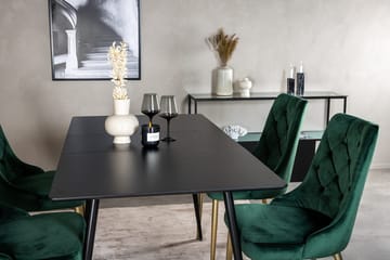 Silar-ruokailuryhmä, jatkettava, 120 cm, suorakulmainen, 4 Velvet Deluxe -tuolia - Musta/Kulta/Vihreä - Huonekalut - Pöytä & ruokailuryhmä - Ruokailuryhmä