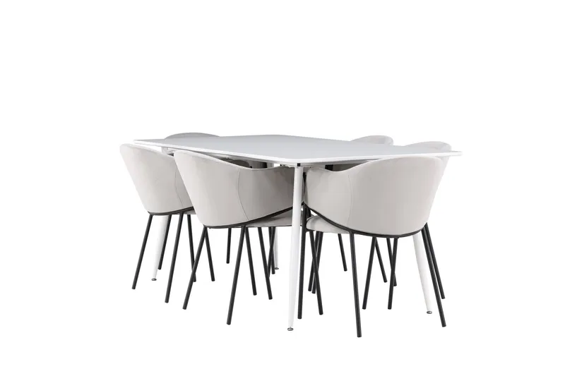 Silar Ruokailuryhmä 180 cm Suorakulmainen jossa 6 Evelina tuolia, Valkoinen/Harmaa