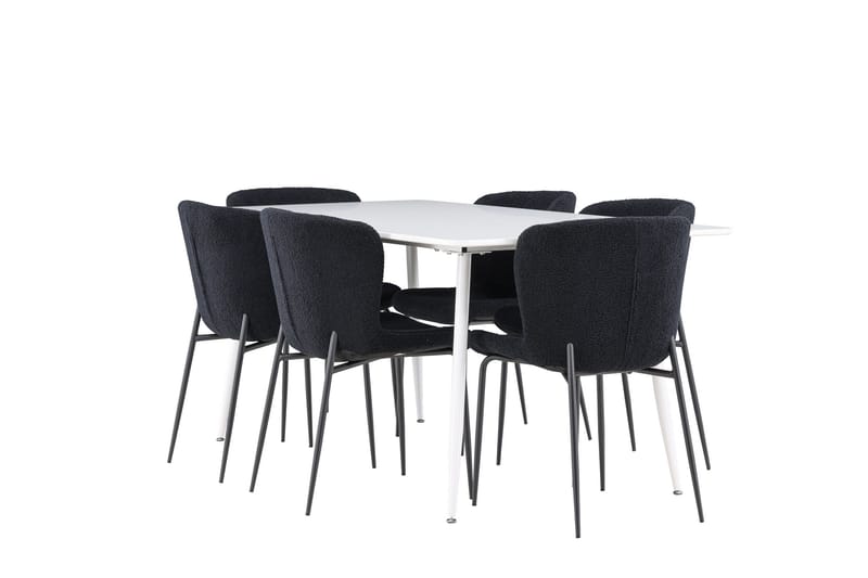 Silar Ruokailuryhmä 180 cm Suorakulmainen jossa 6 Modesto tuolia, Valkoinen/Musta