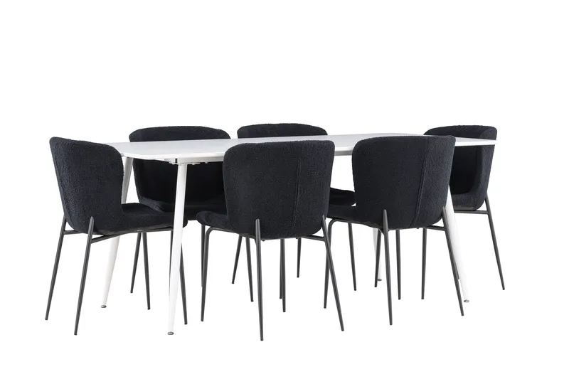 Silar Ruokailuryhmä 180 cm Suorakulmainen jossa 6 Modesto tuolia - Valkoinen/Musta - Huonekalut - Pöytä & ruokailuryhmä - Ruokailuryhmä