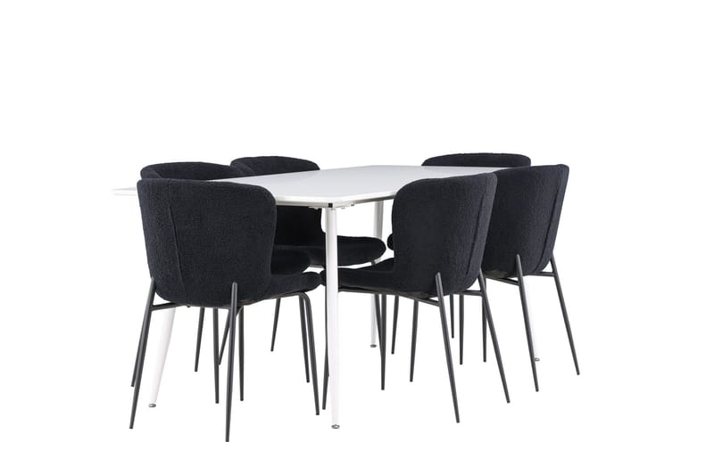 Silar Ruokailuryhmä 180 cm Suorakulmainen jossa 6 Modesto tuolia - Valkoinen/Musta - Huonekalut - Pöytä & ruokailuryhmä - Ruokailuryhmä