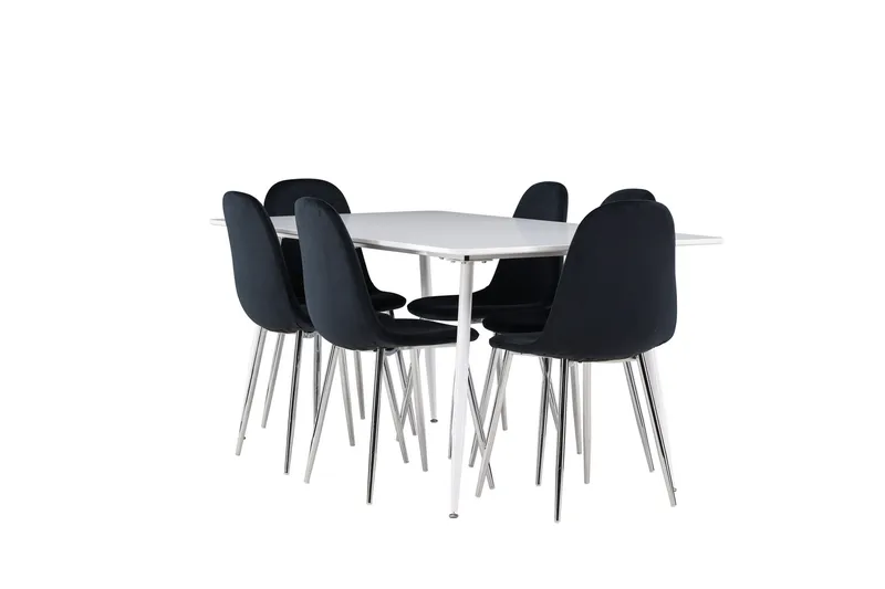 Silar Ruokailuryhmä 180 cm Suorakulmainen jossa 6 Polar tuolia, Valkoinen/Musta