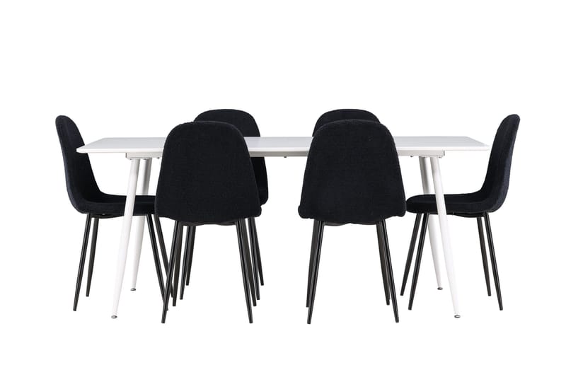 Silar Ruokailuryhmä 180 cm Suorakulmainen jossa 6 Polar tuolia - Valkoinen/Musta - Huonekalut - Pöytä & ruokailuryhmä - Ruokailuryhmä