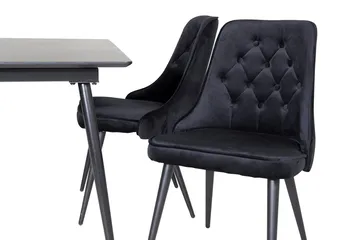 Silar suorakulmainen ruokailuryhmä 120–160 cm ja 4 Velvet Deluxe -ruokatuolia - musta - Huonekalut - Pöytä & ruokailuryhmä - Ruokailuryhmä