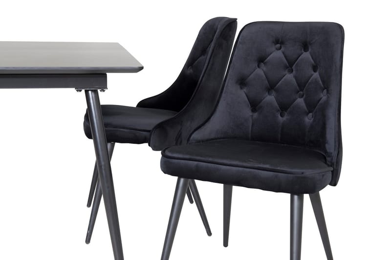Silar suorakulmainen ruokailuryhmä 120–160 cm ja 4 Velvet Deluxe -ruokatuolia - musta - Huonekalut - Pöytä & ruokailuryhmä - Ruokailuryhmä