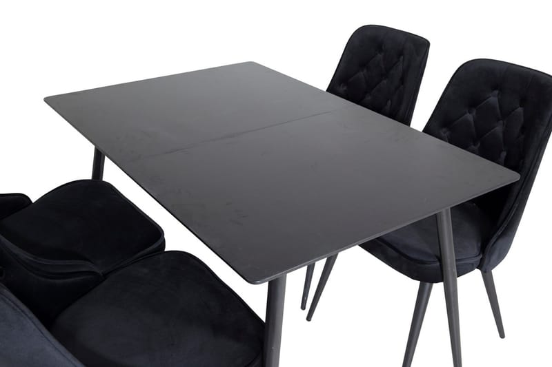 Silar suorakulmainen ruokailuryhmä 120–160 cm ja 4 Velvet Deluxe -ruokatuolia - musta - Huonekalut - Pöytä & ruokailuryhmä - Ruokailuryhmä