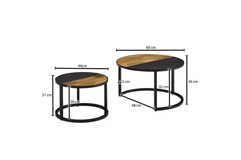 Sisaruspöytä Wohnling 2 kpl Massiivipuuta Kivioptiikka Metallisilla Jaloilla Teollinen - Huonekalut - Pöytä & ruokailuryhmä - Sohvapöytä