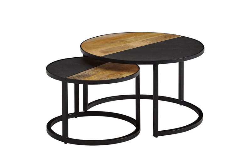 Sisaruspöytä Wohnling 2 kpl Massiivipuuta Kivioptiikka Metallisilla Jaloilla Teollinen, undefined