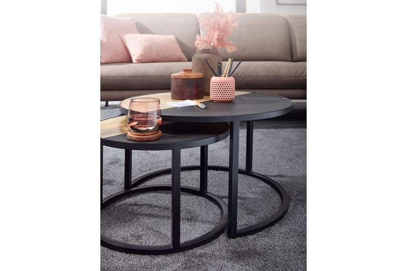 Sisaruspöytä Wohnling 2 kpl Massiivipuuta Kivioptiikka Metallisilla Jaloilla Teollinen - Huonekalut - Pöytä & ruokailuryhmä - Sohvapöytä