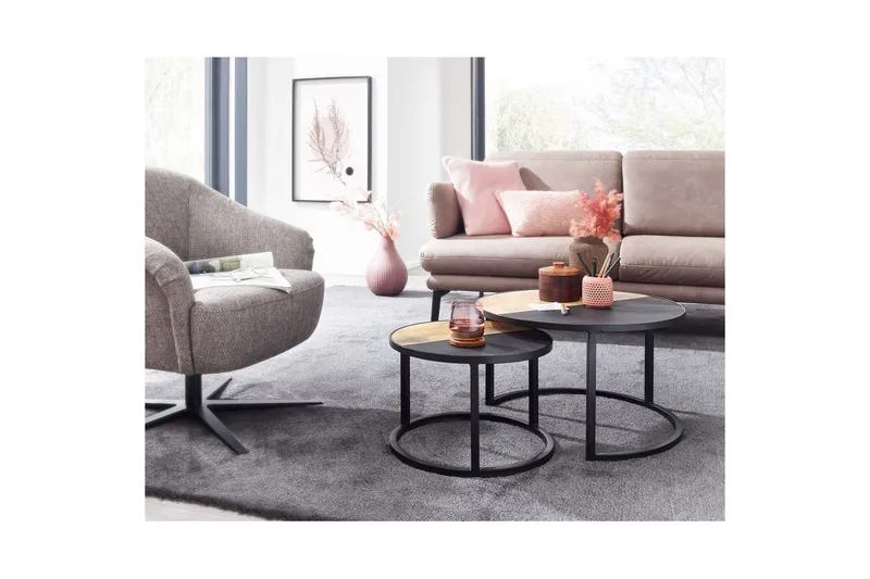 Sisaruspöytä Wohnling 2 kpl Massiivipuuta Kivioptiikka Metallisilla Jaloilla Teollinen - Huonekalut - Pöytä & ruokailuryhmä - Sohvapöytä