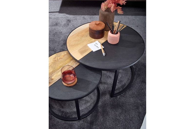 Sisaruspöytä Wohnling 2 kpl Massiivipuuta Kivioptiikka Metallisilla Jaloilla Teollinen - Huonekalut - Pöytä & ruokailuryhmä - Sohvapöytä