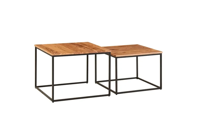 Sisaruspöytä Wohnling 2 kpl Massiivipuuta Neliömetallijaloilla Moderni, undefined