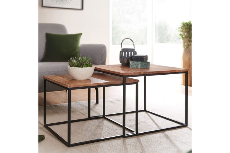 Sisaruspöytä Wohnling 2 kpl Massiivipuuta Neliömetallijaloilla Moderni - Huonekalut - Pöytä & ruokailuryhmä - Sohvapöytä