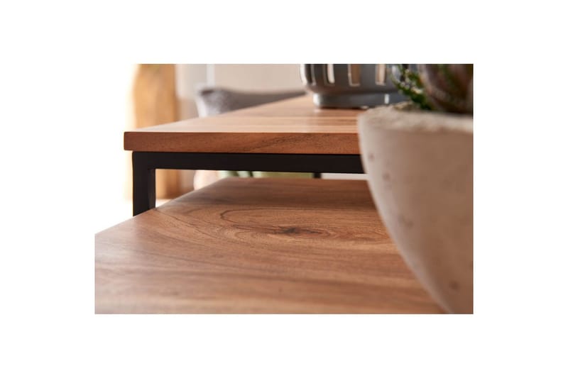Sisaruspöytä Wohnling 2 kpl Massiivipuuta Neliömetallijaloilla Moderni - Huonekalut - Pöytä & ruokailuryhmä - Sohvapöytä