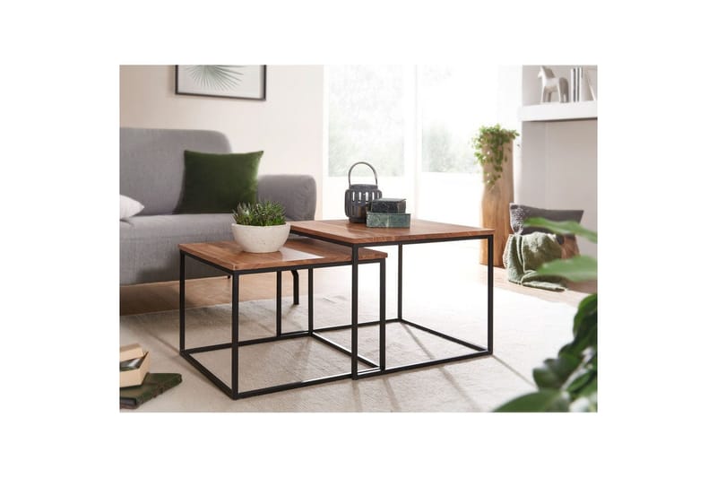 Sisaruspöytä Wohnling 2 kpl Massiivipuuta Neliömetallijaloilla Moderni - Huonekalut - Pöytä & ruokailuryhmä - Sohvapöytä