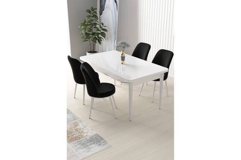 Sivaji Ruokailuryhmä 4-hengen - Valkoinen/Musta - Huonekalut - Pöytä & ruokailuryhmä - Ruokailuryhmä