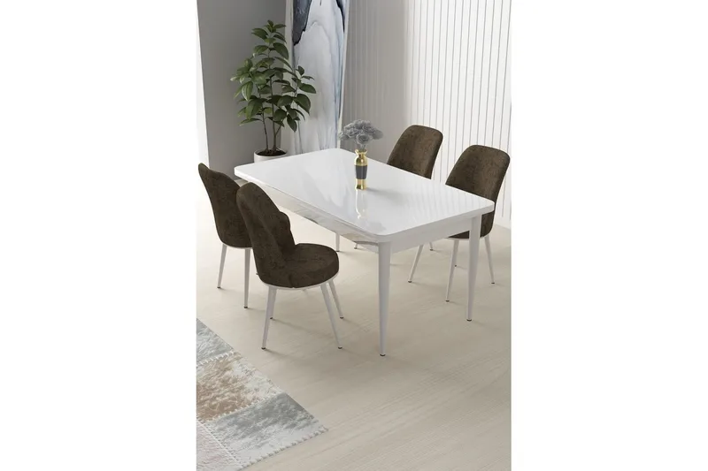 Sivaji Ruokailuryhmä 4-hengen - Valkoinen/Ruskea - Huonekalut - Pöytä & ruokailuryhmä - Ruokailuryhmä