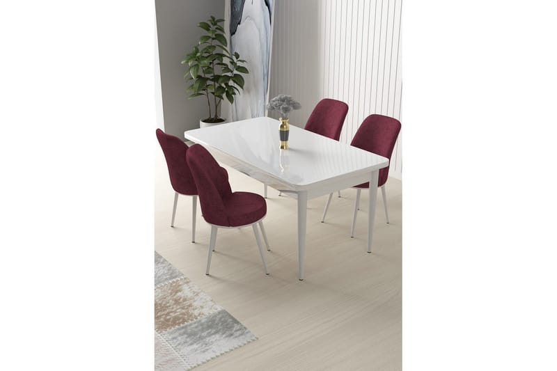 Sivaji Ruokailuryhmä 4-hengen - Valkoinen/Viininpunainen - Huonekalut - Pöytä & ruokailuryhmä - Ruokailuryhmä