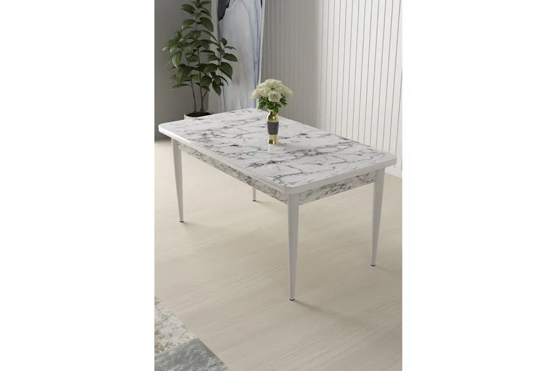 Sivaji Ruokapöytä 110 cm Suorakulmainen - Valkoinen Marmori/Valkoinen - Huonekalut - Pöytä & ruokailuryhmä - Ruokapöydät & keittiön pöydät