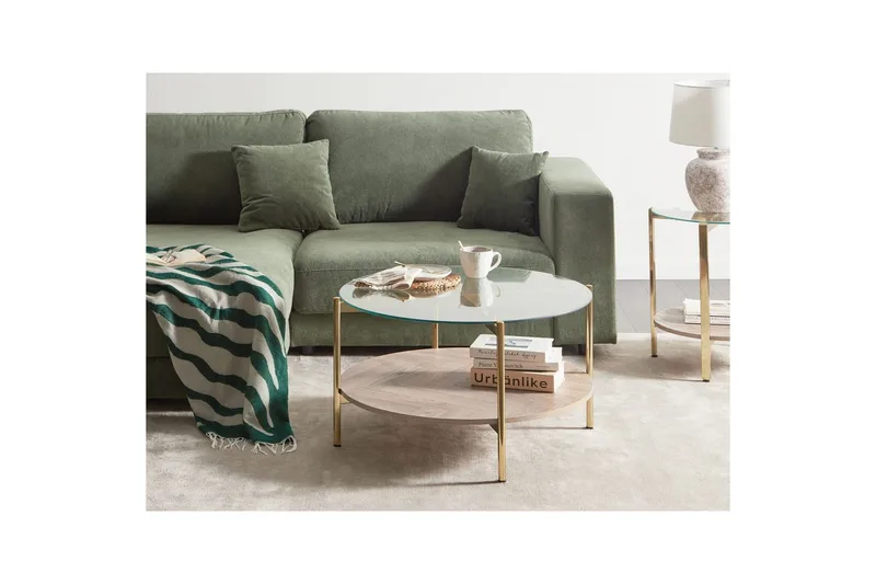 Soffbord Beliani Lovell Guld/ljust trä GOLD||Light wood - Huonekalut - Pöytä & ruokailuryhmä - Sohvapöytä