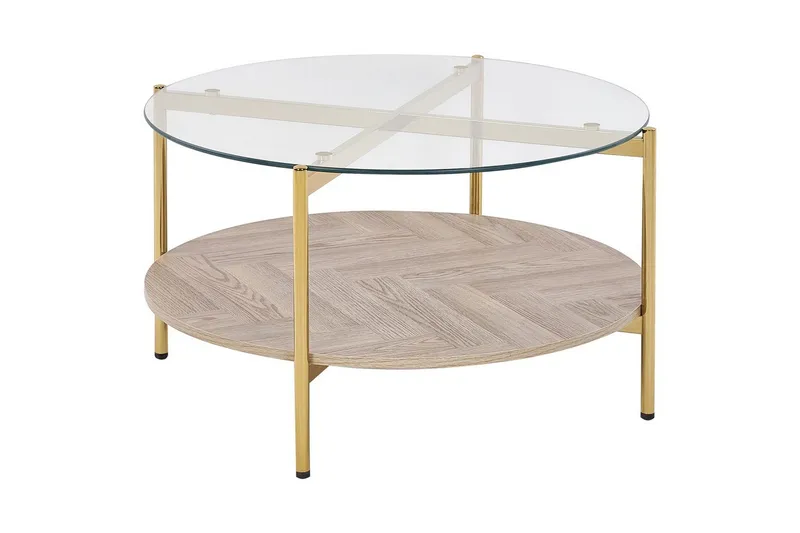 Soffbord Beliani Lovell Guld/ljust trä GOLD||Light wood - Huonekalut - Pöytä & ruokailuryhmä - Sohvapöytä